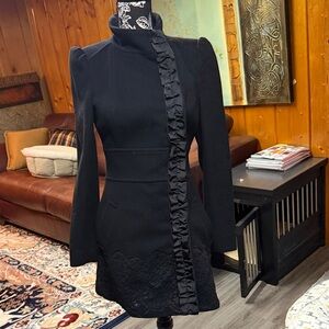 bebe Black Long Sleeve Ruffled Coat